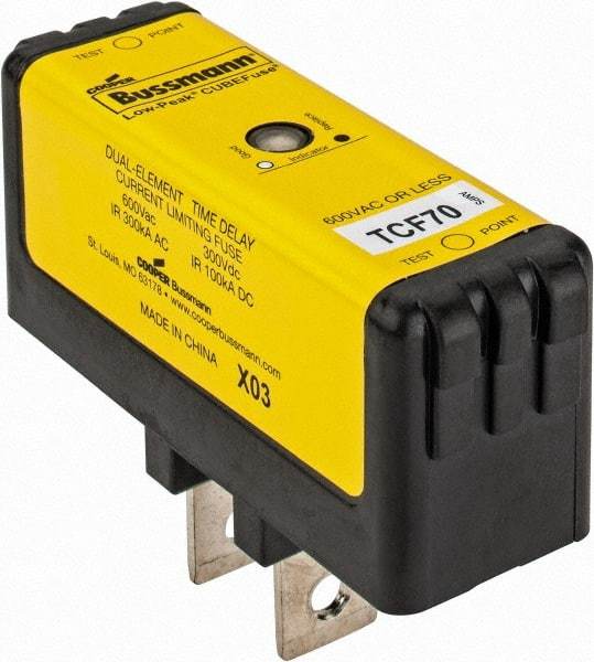 Cooper Bussmann - 300 VDC, 600 VAC, 70 Amp, Time Delay General Purpose Fuse - Plug-in Mount, 76.45mm OAL, 100 at DC, 200 (CSA RMS), 300 (UL RMS) kA Rating - Apex Tool & Supply