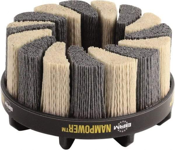 Brush Research Mfg. - 6" 80 Grit Ceramic/Silicon Carbide Tapered Disc Brush - Coarse Grade, CNC Adapter Connector, 0.71" Trim Length, 7/8" Arbor Hole - Apex Tool & Supply