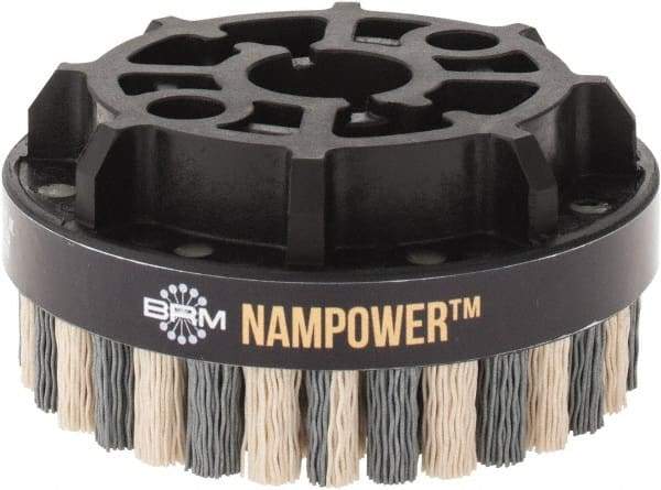 Brush Research Mfg. - 4" 320 Grit Ceramic/Silicon Carbide Tapered Disc Brush - Fine Grade, CNC Adapter Connector, 0.71" Trim Length, 7/8" Arbor Hole - Apex Tool & Supply