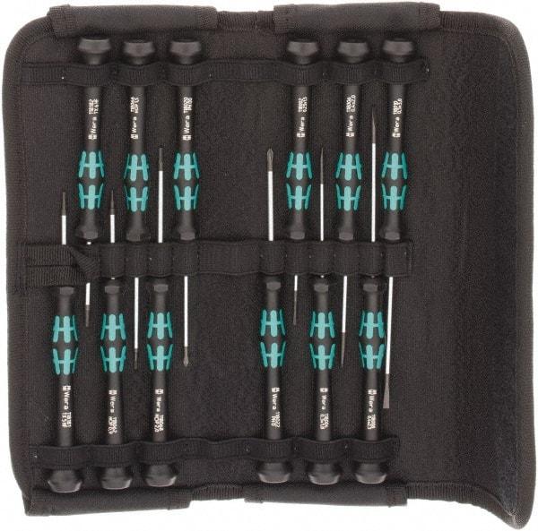 Wera - 12 Piece Hex, Phillips, Slotted & Torx Screwdriver Set - Blade Sizes: Width mm 1.5, 2, 3 & 1.8, Bit Sizes: Torx T-5 & T-6 - Apex Tool & Supply