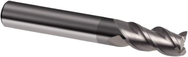 Guhring - 3/8", 1" LOC, 3/8" Shank Diam, 2-1/2" OAL, 3 Flute, Solid Carbide Square End Mill - Single End, Uncoated, Spiral Flute, 39/40/41° Helix, Centercutting, Right Hand Cut, Right Hand Flute, Series 4265 - Apex Tool & Supply