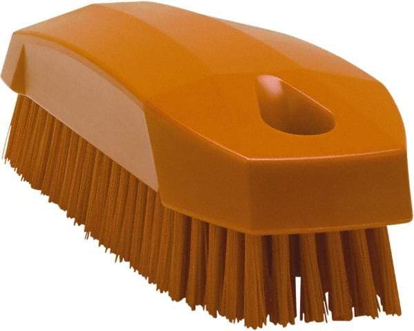 Vikan - 0.7" Bristle Length, Polyester Scrub Brush - 1-1/2" Wide Head, 4-1/2" OAL, Orange, Polypropylene Block - Apex Tool & Supply