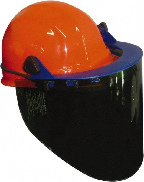 PRO-SAFE - Nylon Orange Ratchet Adjustment, Face Shield & Headgear Set - 20" Wide x 10" High x 0.06" Thick, Anti-Fog, Green Window - Apex Tool & Supply