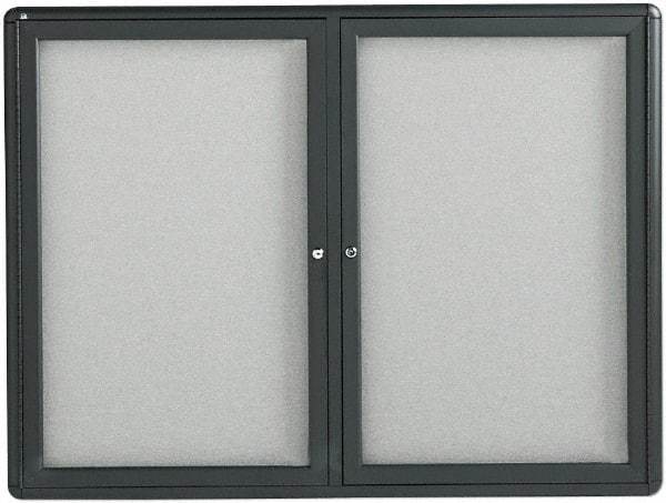 Quartet - 48" Wide x 36" High Enclosed Cork Bulletin Board - Fabric Covered, Gray - Apex Tool & Supply