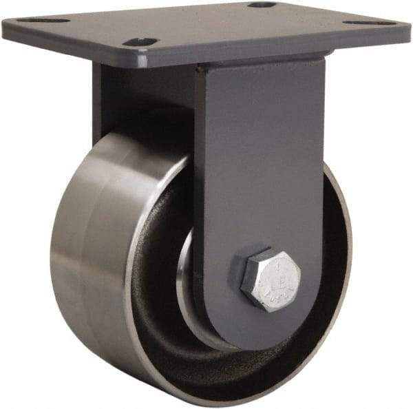 Hamilton - 6" Diam x 3" Wide x 8" OAH Top Plate Mount Rigid Caster - Forged Steel, 6,000 Lb Capacity, Sealed Precision Ball Bearing, 5-1/4 x 7-1/4" Plate - Apex Tool & Supply