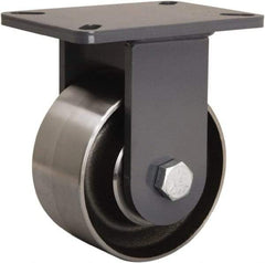 Hamilton - 6" Diam x 3" Wide x 8" OAH Top Plate Mount Rigid Caster - Forged Steel, 6,000 Lb Capacity, Sealed Precision Ball Bearing, 5-1/4 x 7-1/4" Plate - Apex Tool & Supply