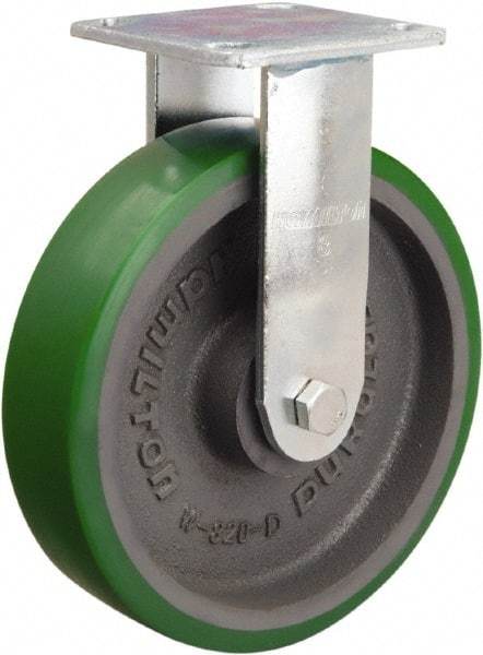 Hamilton - 8" Diam x 2" Wide x 9-1/2" OAH Top Plate Mount Rigid Caster - Polyurethane Mold onto Cast Iron Center, 1,200 Lb Capacity, Sealed Precision Ball Bearing, 4 x 4-1/2" Plate - Apex Tool & Supply