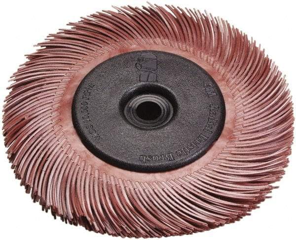 3M - 9/16" Diam, 1/16" Max Face Width, Shank Radial Bristle Brush - 220 Grit, Very Fine Grade, 30,000 Max RPM, Red - Apex Tool & Supply