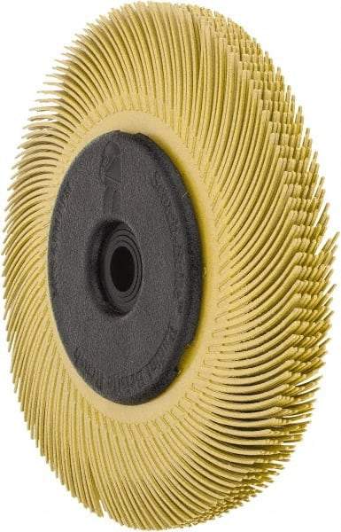 3M - 6" Diam, 7/16" Max Face Width, Plain Hole Radial Bristle Brush - 80 Grit, Medium Grade, 6,000 Max RPM, Yellow - Apex Tool & Supply