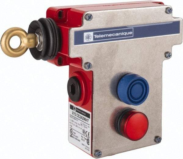Telemecanique Sensors - 10 Amp, 2NO/2NC Configuration, Rope Operated Limit Switch - Pushbutton Reset, Rope Pull, Pilot Light Indicator, 300 VAC - Apex Tool & Supply