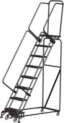 Ballymore - 113" 8 Step Rolling Warehouse Ladder - Lock Step Rolling Safety Ladder, 450 Lb Capacity, 80" Platform Height, 24" Base Width x 61" Base Depth, Perforated Tread - Apex Tool & Supply