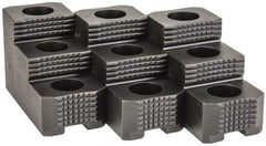 H & R Manufacturing - 15" Max Chuck Diam Compatibility, Case Hardened Steel 1.5mm x 60° Serrated Hard Lathe Top Jaws - 2 Steps, 0.866" Groove Width, 2-1/2" Wide x 5-1/2" Long x 3-15/32" High - Apex Tool & Supply