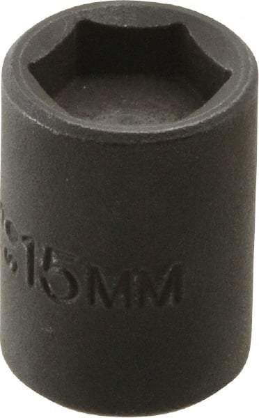 Proto - 3/8" Drive 15mm Standard Magnetic Impact Socket - 6 Points, 1-3/16" OAL - Apex Tool & Supply