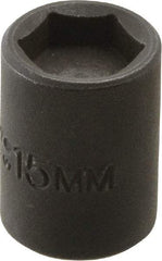 Proto - 3/8" Drive 15mm Standard Magnetic Impact Socket - 6 Points, 1-3/16" OAL - Apex Tool & Supply