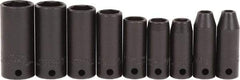 Proto - 9 Piece 3/8" Drive Black Finish Deep Well Impact Socket Set - 6 Points, 1/4" to 3/4" Range, Inch Measurement Standard - Apex Tool & Supply