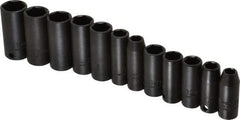 Proto - 12 Piece 3/8" Drive Black Finish Deep Well Impact Socket Set - 6 Points, 8mm to 19mm Range, Metric Measurement Standard - Apex Tool & Supply