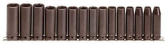 Proto - 15 Piece 1/2" Drive Black Finish Deep Well Impact Socket Set - 6 Points, 3/8" to 1-1/2" Range, Inch Measurement Standard - Apex Tool & Supply