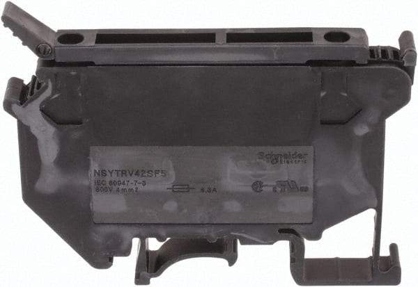 Schneider Electric - 1 Pole, 500 Volt, 6.3 Amp, -40 to 266°F, DIN Rail Mount, Polyamide Fused Terminal Block - 3 Contacts, 26 to 10 AWG Compatibility, 56-1/2mm High - Apex Tool & Supply