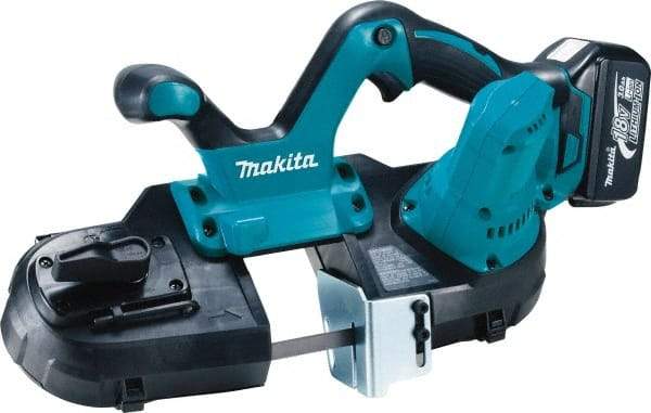 Makita - 18 Volt, 18-1/2" Blade, 630 SFPM Cordless Portable Bandsaw - 2-1/2" (Round) & 2-1/2 x 2-1/2" (Rectangle) Cutting Capacity, Lithium-Ion Battery Included - Apex Tool & Supply