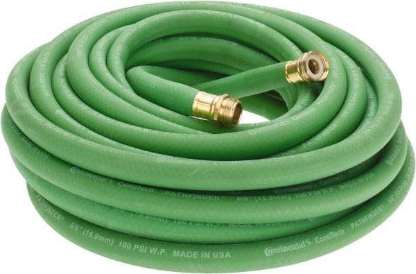 Continental ContiTech - 50' Long Garden Hose - 5/8" Diam, 3/4 GHT, Rubber, 100 psi, Green - Apex Tool & Supply