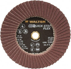 WALTER Surface Technologies - 120 Grit, 4-1/2" Disc Diam, Type 29 Aluminum Oxide Flap Disc - 11,000 Max RPM, Fiber Backing, Arbor Attaching System, Coated - Apex Tool & Supply