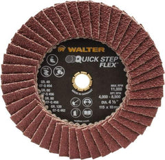 WALTER Surface Technologies - 40 Grit, 4-1/2" Disc Diam, Type 29 Aluminum Oxide Flap Disc - 11,000 Max RPM, Fiber Backing, Arbor Attaching System, Coated - Apex Tool & Supply