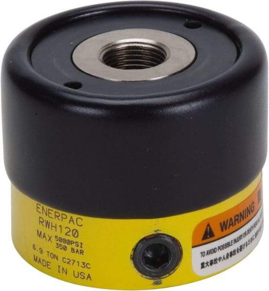 Enerpac - 6.9 Ton, 0.32" Stroke, 0.86 Cu In Oil Capacity, Portable Hydraulic Hollow Hole Cylinder - 2.76 Sq In Effective Area, 2.22" Lowered Ht., 2.54" Max Ht., 1.375" Plunger Rod Diam, 5,000 Max psi - Apex Tool & Supply