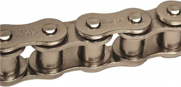 U.S. Tsubaki - 5/8" Pitch, ANSI 50, Single Strand Roller Chain - Chain No. 50NP, 7,050 Lb. Capacity, 10 Ft. Long, 0.4" Roller Diam, 3/8" Roller Width - Apex Tool & Supply