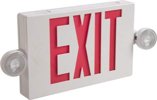 Cooper Lighting - 1 and 2 Face, 2 Head, 120-277 Volt, Thermoplastic, LED Combination Exit Sign - 2-5/16 Inch Wide x 8-1/4 Inch High x 16-9/16 Inch Long, Ceiling, End and Wall Mount, Sealed Nickel Cadmium Battery - Apex Tool & Supply