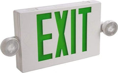 Cooper Lighting - 1 and 2 Face, 2 Head, 120-277 Volt, Thermoplastic, LED Combination Exit Sign - 2-5/16 Inch Wide x 8-1/4 Inch High x 16-9/16 Inch Long, Ceiling, End and Wall Mount, Sealed Nickel Cadmium Battery - Apex Tool & Supply