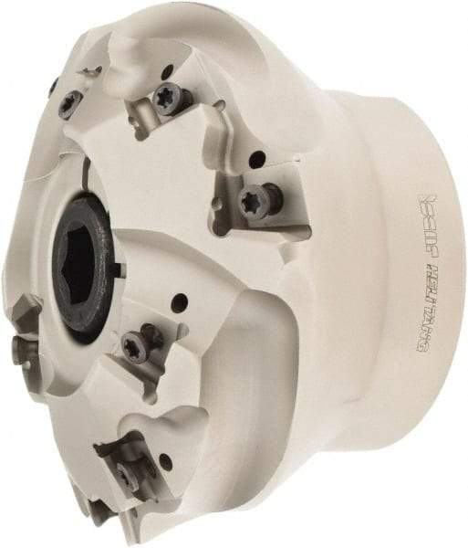 Iscar - 4.252" Cut Diam, 1-1/4" Arbor Hole, 0.637" Max Depth of Cut, 30° Indexable Chamfer & Angle Face Mill - 9 Inserts, T490 LN.. 1306.. Insert, Right Hand Cut, 9 Flutes, Through Coolant, Series Helitang - Apex Tool & Supply