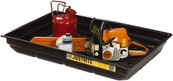 Justrite - 20 Gallon Capacity, 23 Inch Long x 47-1/2 Inch Wide, Polyurethane Spill Tray - 23 Inch Diameter, 5-1/2 Inch High, Black - Apex Tool & Supply