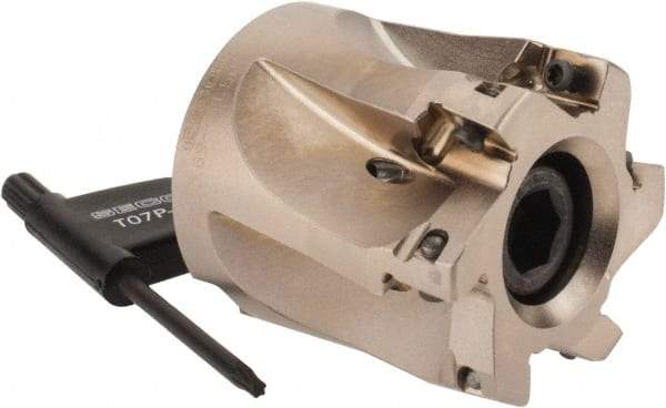 Seco - 6 Inserts, 1-1/2" Cut Diam, 3/4" Arbor Diam, 0.354" Max Depth of Cut, Indexable Square-Shoulder Face Mill - 0° Lead Angle, 1.575" High, XO.X 10T3.. Insert Compatibility, Through Coolant, Series Turbo 10 - Apex Tool & Supply