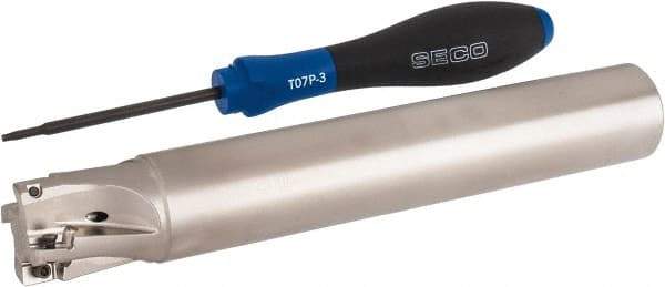 Seco - 1" Cut Diam, 0.354" Max Depth of Cut, 1" Shank Diam, 6.693" OAL, Indexable Square Shoulder End Mill - XO.X 10T3.. Inserts, Cylindrical Shank, 90° Lead Angle, Through Coolant, Series Turbo 10 - Apex Tool & Supply