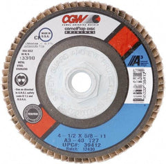 Camel Grinding Wheels - 120 Grit, 4-1/2" Disc Diam, 7/8" Center Hole, Type 27 Aluminum Oxide Flap Disc - 13,300 Max RPM, Polyester Backing, Arbor Attaching System, Coated - Apex Tool & Supply