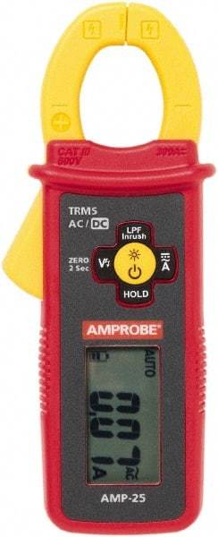 Amprobe - AMP-25, CAT III, Digital True RMS Clamp Meter with 0.9843" Clamp On Jaws - 300 AC/DC Amps, Measures Current - Apex Tool & Supply