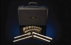 Ampco - 12 Piece 1/4" Drive Full Polish Finish Socket Set - 6 Points, 3/16" to 9/16" Range, Inch Measurement Standard - Apex Tool & Supply
