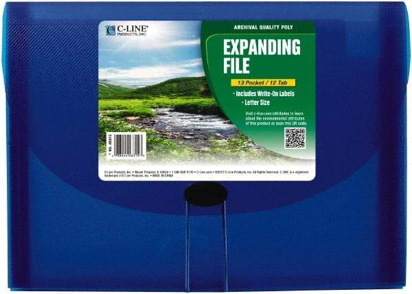 C-LINE - 13 x 9-1/4 x 1-5/8", Letter Size, Blue, Expandable File Folders with Top Tab Pocket - Has Index Tabs, 1 per Box - Apex Tool & Supply