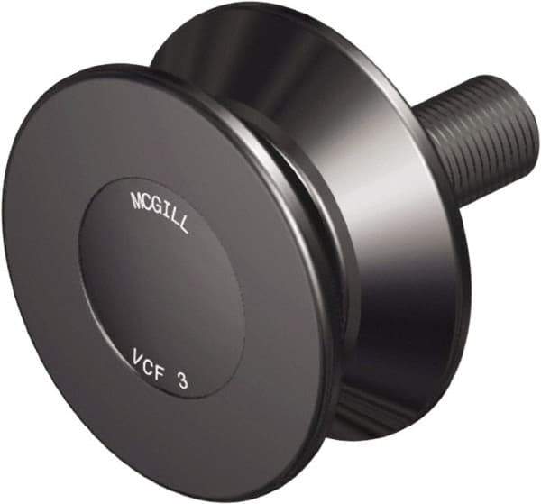 McGill - 3-1/2" Roller Diam x 1-11/16" Width, 1-1/8" Stud Diam x 2" Length, V Guide Roller - Steel, 1-1/8" Thread Length, 7/8-14 Thread, 3.69" OAL, 3,490 Lb Dynamic Cap, 2,000 Lb Static Cap - Apex Tool & Supply