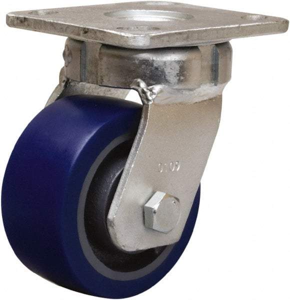Hamilton - 4" Diam x 2" Wide x 5-5/8" OAH Top Plate Mount Swivel Caster - Polyurethane Mold onto Cast Iron Center, 600 Lb Capacity, Sealed Precision Ball Bearing, 4 x 4-1/2" Plate - Apex Tool & Supply
