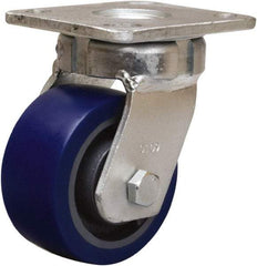 Hamilton - 4" Diam x 2" Wide x 5-5/8" OAH Top Plate Mount Swivel Caster - Polyurethane Mold onto Cast Iron Center, 600 Lb Capacity, Sealed Precision Ball Bearing, 4 x 4-1/2" Plate - Apex Tool & Supply