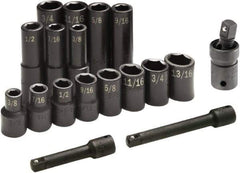 SK - 17 Piece 1/2" Drive Standard Deep Impact Socket Set - 6 Points, 3/8 to 3/4", Inch Measurement Standard - Apex Tool & Supply