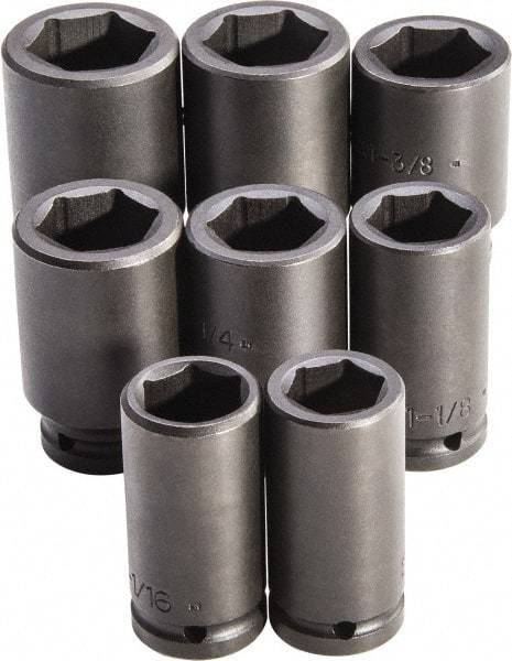 Proto - 8 Piece 3/4" Drive Full Polish Finish Deep Well Impact Socket Set - 6 Points, 1" to 3/4" Range, Inch Measurement Standard - Apex Tool & Supply