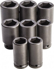 Proto - 8 Piece 3/4" Drive Full Polish Finish Deep Well Impact Socket Set - 6 Points, 1" to 3/4" Range, Inch Measurement Standard - Apex Tool & Supply