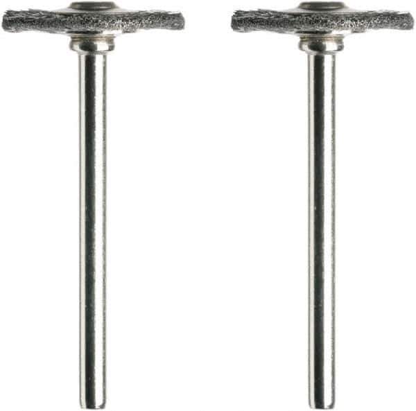 Dremel - 3/4" OD, 1/8" Shank Diam, Straight Filament Steel Wheel Brush - 1/16" Face Width, 3/4" Trim Length, 15,000 RPM - Apex Tool & Supply