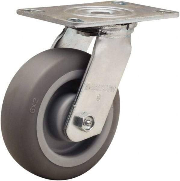 Hamilton - 6" Diam x 2" Wide x 7-1/2" OAH Top Plate Mount Swivel Caster - Rubber Mold on Polyolefin, 410 Lb Capacity, Straight Roller Bearing, 4-1/2 x 6-1/4" Plate - Apex Tool & Supply