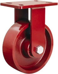 Hamilton - 6" Diam x 2-1/2" Wide x 7-1/2" OAH Top Plate Mount Rigid Caster - Cast Iron, 2,200 Lb Capacity, Straight Roller Bearing, 5 x 7" Plate - Apex Tool & Supply