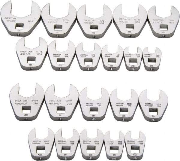 Proto - 20 Piece 3/8" Drive Open End Crowfoot Wrench Set - 3/8 to 1", with N/A - Apex Tool & Supply