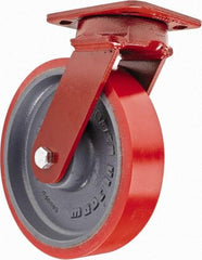 Hamilton - 8" Diam x 2" Wide x 9-1/2" OAH Top Plate Mount Swivel Caster - Polyurethane, 1,800 Lb Capacity, Sealed Precision Ball Bearing, 4 x 5" Plate - Apex Tool & Supply