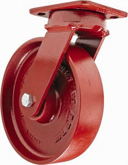 Hamilton - 8" Diam x 2" Wide x 9-1/2" OAH Top Plate Mount Swivel Caster - Steel, 1,500 Lb Capacity, Sealed Precision Ball Bearing, 4 x 5" Plate - Apex Tool & Supply